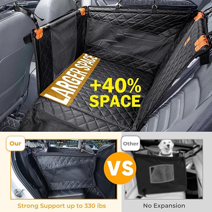 Pecute Dog Car Seat, Back Seat Extender for Dogs, Upgraded Sofa Leather, Breathable Mesh Sides, Hard PVC Panels Bottom Support to 330 lbs, for Cars/Mid-Size SUV/Small Truck