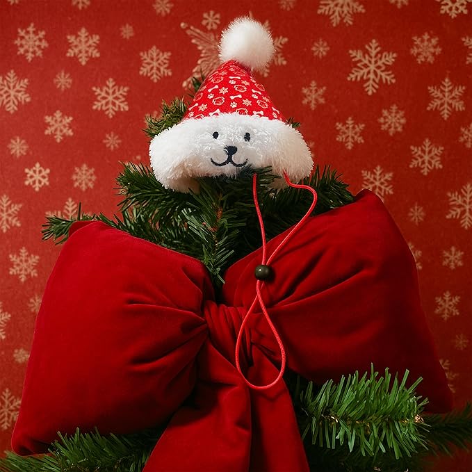 Christmas Santa Hat Plush Dog Toy (Small Size), Cute Soft Squeaky X’Mas Gift with Hidden Treat Pocket, Wearable Play Design, Crinkle Sound, Perfect for Small & Medium Dogs