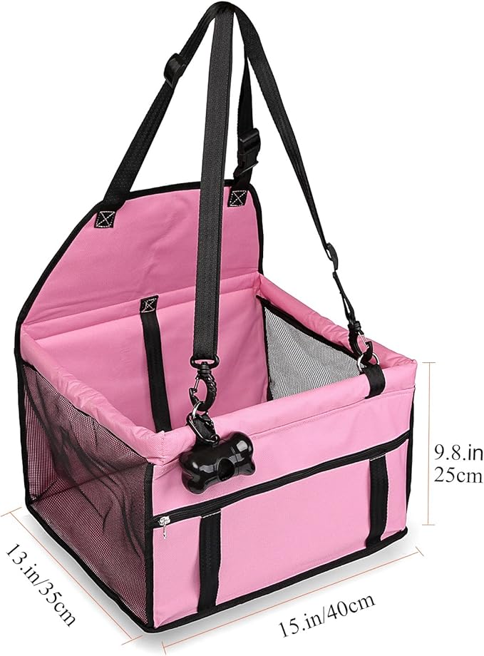 NO Collapse Dog Car Booster Seats Safety Seat Car Seat Cover with Dog Seat Belt Non Slip Carrier,Waterproof, Breathable, Portable, Foldable for Small Pets Animals Cat Puppy Pink