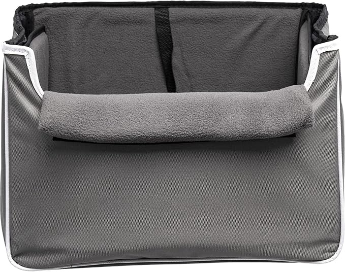 Collapsible Pet Booster Car Seat Box with Plush Fleece Cover, Cushion Insert and Foam Padded Panel - Foldable Carseat for Small Pet Dogs and Puppies Under 20 lbs, Grey