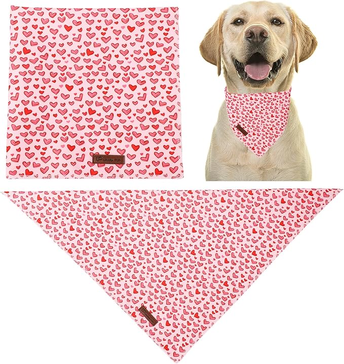 Valentine's Dog Bandana, UP URARA PUP Soft Cotton Adjustable Pet Scarf for Small, Medium, and Large Dogs, Cute and Comfortable Dog Accessory,L