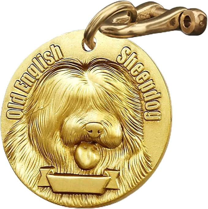 Vintage Pure Copper Pet ID Tags,Personalized Dog Tags,Three-Dimensional Relief Pet Pattern,Lettering on The Front and Back,Custom Pet Tags (B30-Old Sheepdog Dog)