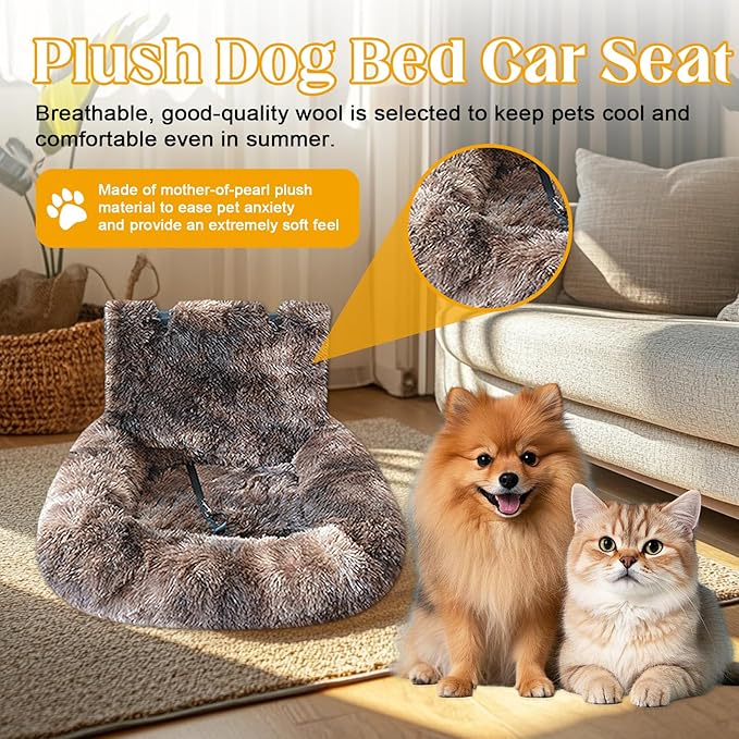 Car Seat Dog with Safety Straps,Fluffy Safety Pet Seat,Removable and Easy to Clean Protects from Dirt (Dark Coffee, 23 * 23in)