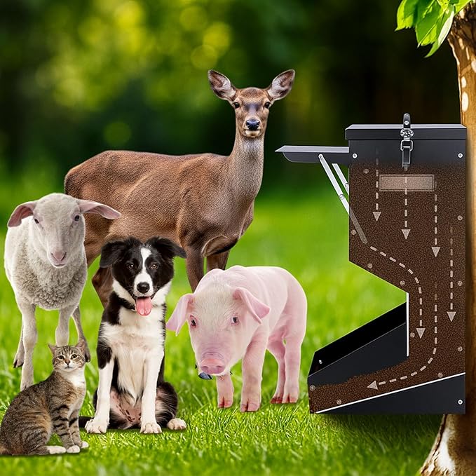 2 Pcs Automatic Dog Feeder with Lid 25 Lbs Capacity Outdoor Dog Feeder Hanging Self Feeding Pet Food Dispenser Pet Food Feeders for Large Dogs Large Breed