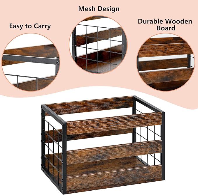 CADUKE Dog Toy Bin Set of 2, Metal Dog Toy Storage Baskets with Handles, Large Dog Toy Box, Durable Doy Toy Organizer, Perfect for Organizing Chew Toys, Puppy Leash, Accessories