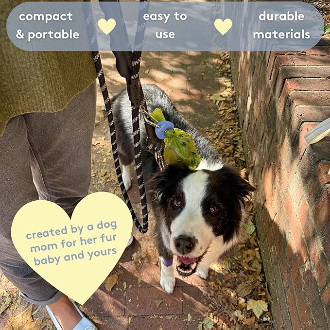 Sweet Paws Dog Poop Bag Holder Charm for Hands-Free Carry of Used Dog Poop Bag on Leash, Lightweight Durable Silicone, Preserves your Diginity and Frees your Hands-Glacier