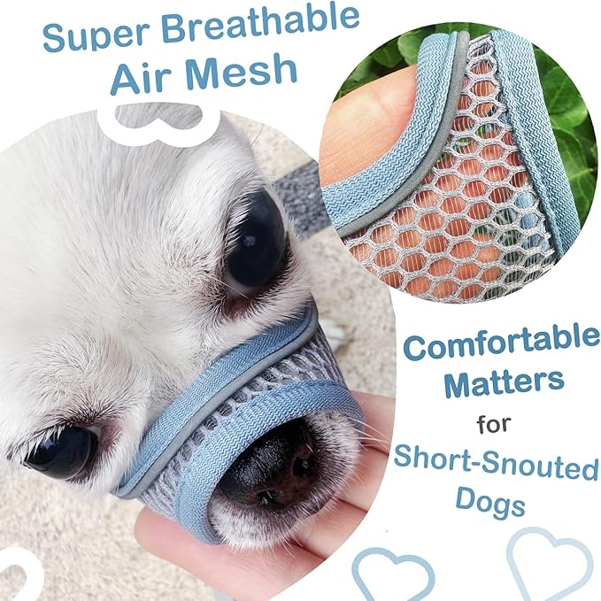 Dog Muzzle for Small Medium Dogs to Prevent Biting for Short Snout Dogs,Maltese,Miniature Schnauzer,Jack Russel Terrier,Soft Breathable Lightweight Mesh,Open Front for Grooming Vet Visits (Blue, S-)