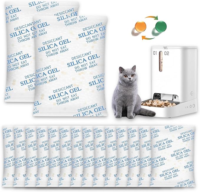 16 Pack Pet Food Desiccant Packs with Color Indicating, Compatible with Petlibro/Petkit/Pawsync Automatic Cat Feeder, Replaced Desiccant for Most Automatic Pet Feeders, Individually Wrapped