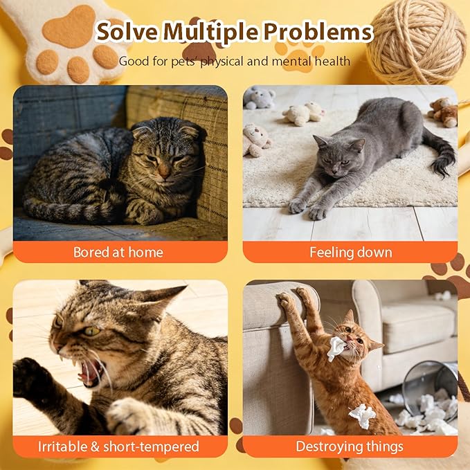 Pet Food Dispenser Interactive Training for Cats and Dogs Feeding Device, Self Soothing and Soothing Sound Toy (Yellow)