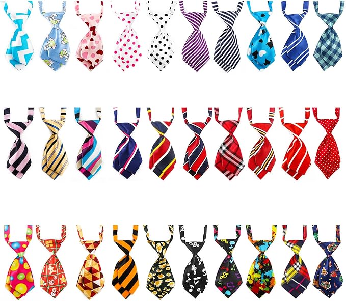 Segarty Dog Ties, 30pcs Adjustable Pet Neck Ties Collar for Small Dogs Cats, Double Layered Puppy Bowties Pets Necktie Grooming Bows for Wedding Valentine Photography Holiday Party Christmas