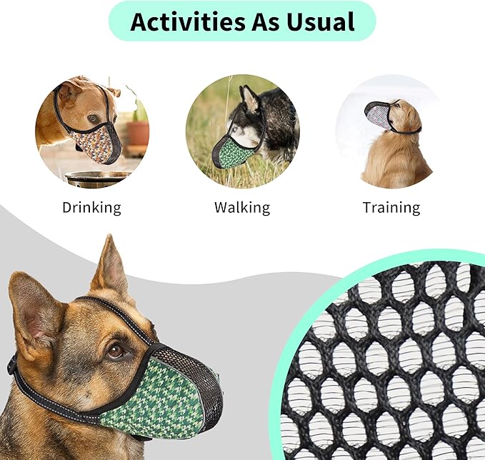 Dog Muzzle for Extra Large Size Dogs to Prevent Biting Chewing Barking Soft Air Mesh Muzzles Reflective Ajustable Full Coverage Dog Mouth Guard Cover for Grooming Scavenging Green XXL