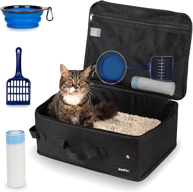 Console Dog Car Seat for Small Dogs Cats Portable Cat Travel Litter Box with Lid and 10 Pcs Disposable Liner Bags Black