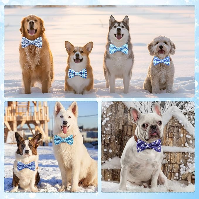 Silkfly 60 Pcs Winter Plaid Dog Collar Bow Ties Bulk Dog Bowtie Holiday Accessories Puppy Bows Detachable Collar Charms for Small Medium Large Dogs Cat Grooming Supplies Pet Costume