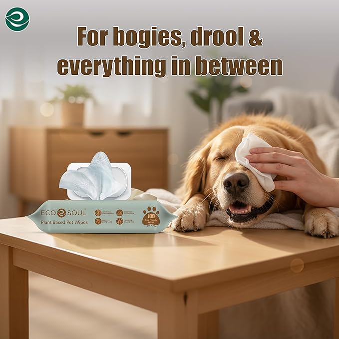 ECO SOUL Pet Wipes for Dogs & Cats, Unscented Large Cleaning Wipes with Aloe & Glycerin | Alcohol & Chlorine Free | Pack of 1 (100 Wipes) (Pack of 2)