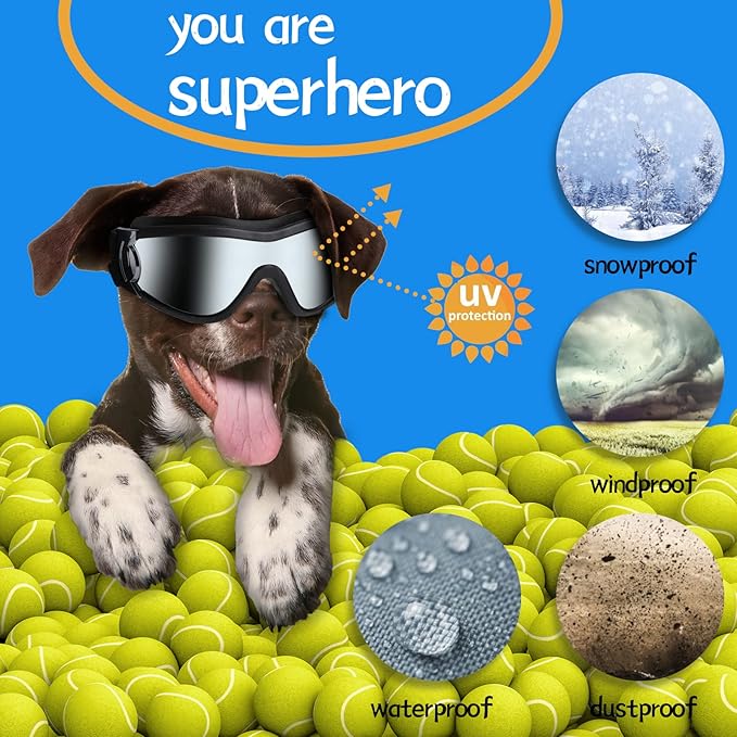 NVTED Dog Sunglasses Dog Goggles, UV Protection Wind Dust Fog Protection Pet Glasses Eye Wear Protect with Adjustable Strap for Medium or Large Dogs (Pack of 2)