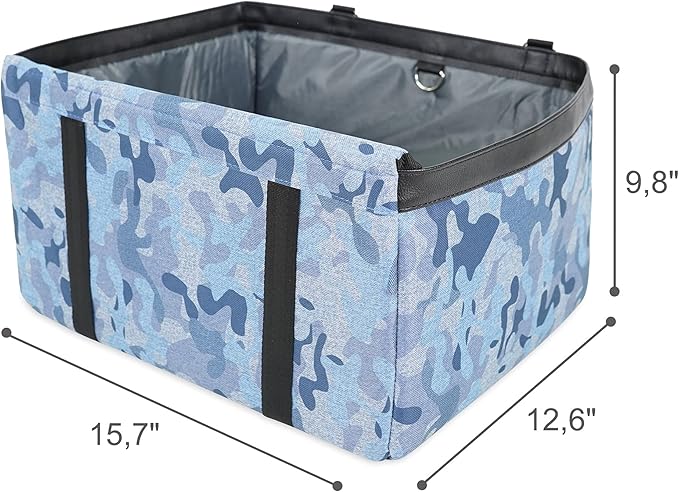 SUSSEXHOME Pets Water and Stain Proof Dog Car Seats for Small Dogs - 15.75 x 12.6 x 9.85 Inches Dog Booster Seat with Removable, Adjustable Fastening Straps - Blue-Patterned