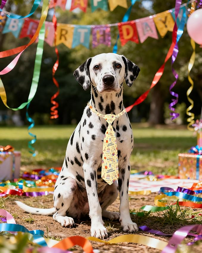PET SHOW 10 Pack Happy Birthday Big Dog Ties Neckties for Large Breed Dogs XL Balloon Cake Neck Ties Bowties Girl Boy Pets Adjustable Holiday Costume Grooming Accessories Wedding Party Gift Favor