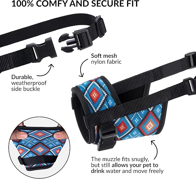 CollarDirect Dog Muzzle - Updated Design Adjustable Soft Breathable Tribal Nylon Dog Mouth Guard Cover for Small, Medium and Large Dogs, Anti Chewing, Barking & Biting (L/XL, Pattern 3)