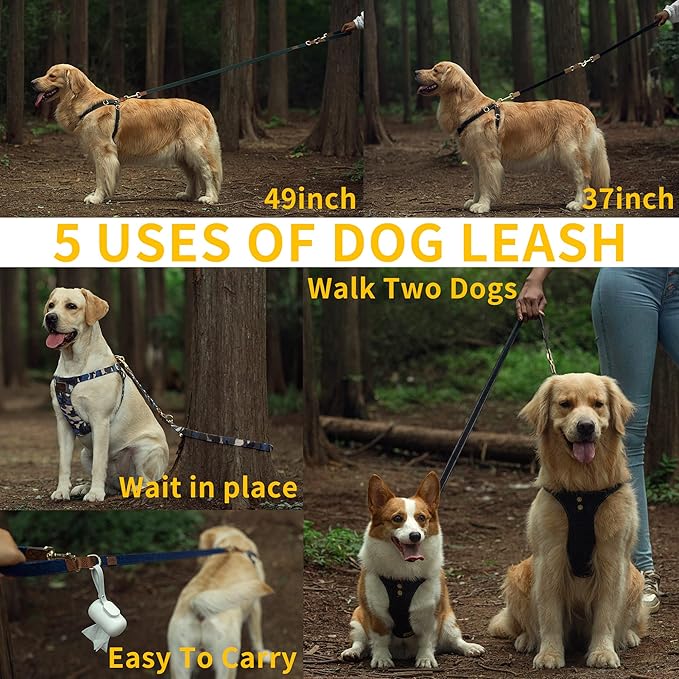 No Pull Dog Harness with Multifunction Dog Leash,Soft Adjustable No Choke Escape Proof Pet Harness Vest for Medium Dogs or Large Dogs,Khaki Camel,L