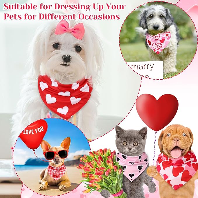 Amylove 120 Pcs Dog Bandanas Bulk Holiday Triangle Dog Pack Puppy Kerchief Bandana Adjustable Pet Scarf for Pet Cat Costume Accessories Decor(Love)