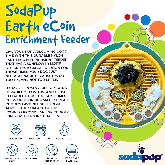 SodaPup Earth eCoin – Durable Slow Feeder Tray Made in USA from Non-Toxic, Pet-Safe, Food Safe Nylon Material for Mental Stimulation, Calming Nerves, Avoid Overfeeding, Promotes Fresh Breath & More