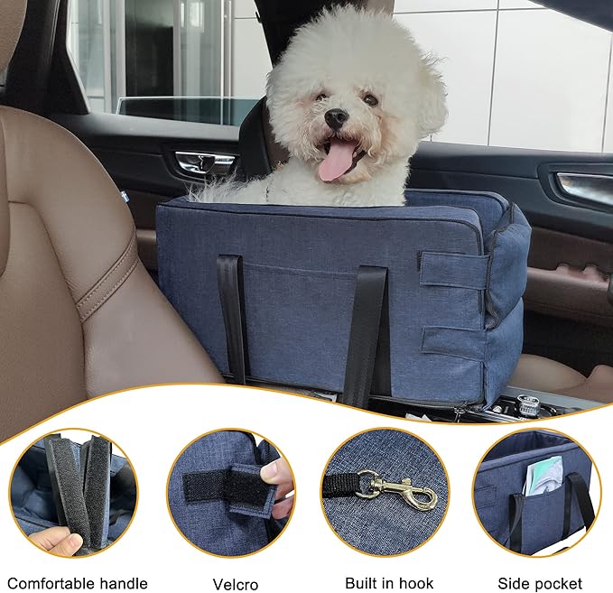 Ultimate Pet Safety Booster Seat - Central Car Seat for Cats & Small Dogs, Puppy Car Seat Pet Basket with Removable/Washable Straps for Pets up to 13lbs Dark Blue