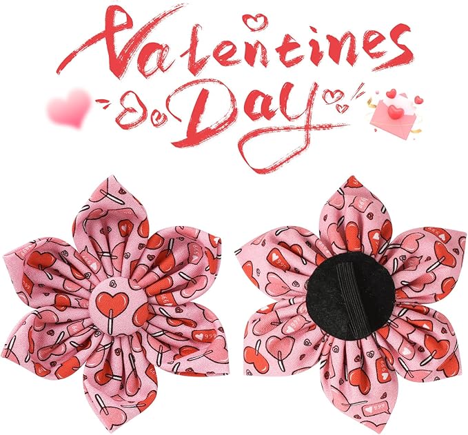 Valentine Dog Collar with Flower, Heart Flower Collar for Puppy Girl Boy Dog or Cat, Comfortable Dog Collar Flower with Durable Metal Buckle, Cute Pet Collar, M, Neck 13.5-22in