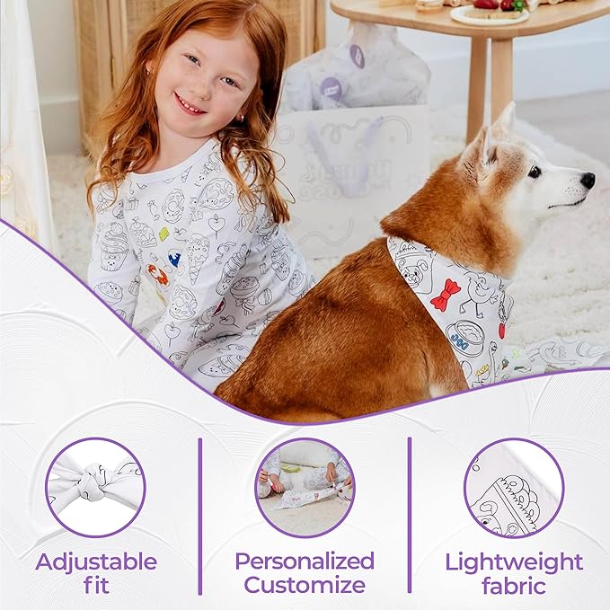 Customizable Dog Bandana with 4 Fabric Markers | DIY Handkerchiefs for Kids & Pets | Washable Scarf for All Types of Breeds | Gift-Ready Accessory (M-L)