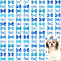 Tondiamo 100 Pack Winter Snowflake Dog Hair Bows with Rubber Bands White Blue Rhinestone Puppy Bows Winter Pet Dog Hair Grooming Accessories for Small Girl Dogs (Snowflake Pattern)