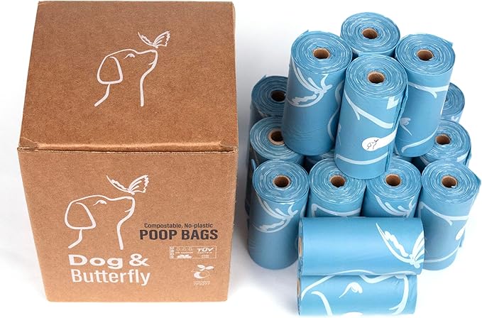 DOG & BUTTERFLY™ THE MOST BEAUTIFUL BAGS ON THE PLANET. 100% CERTIFIED COMPOSTABLE, 270Q. Easy-Open, No Plastic, Leak-Proof, Tear-Proof