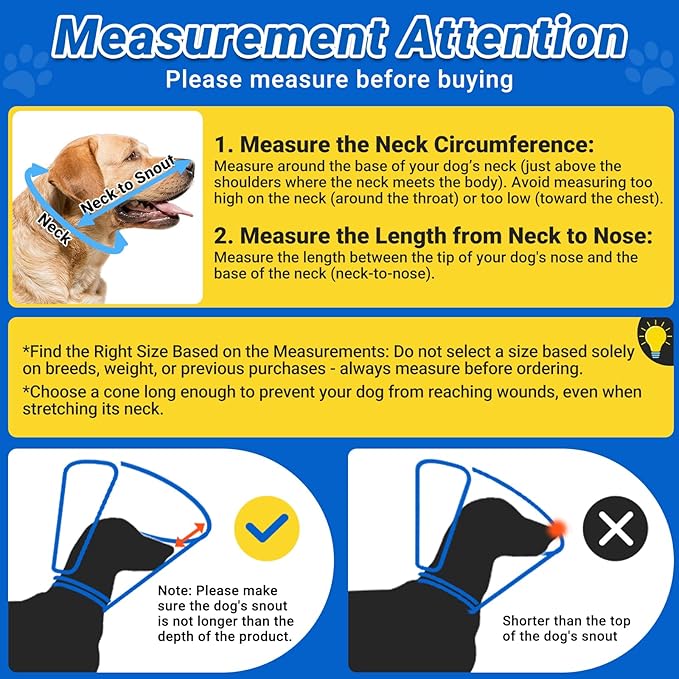 Dog Cone to Stop Licking, Clear Recovery Collar with Detachable Zipper, Sturdy Elizabethan Collar for Large Medium Small Dogs, Soft Adjustable Cone After Surgery Patented, Blue L