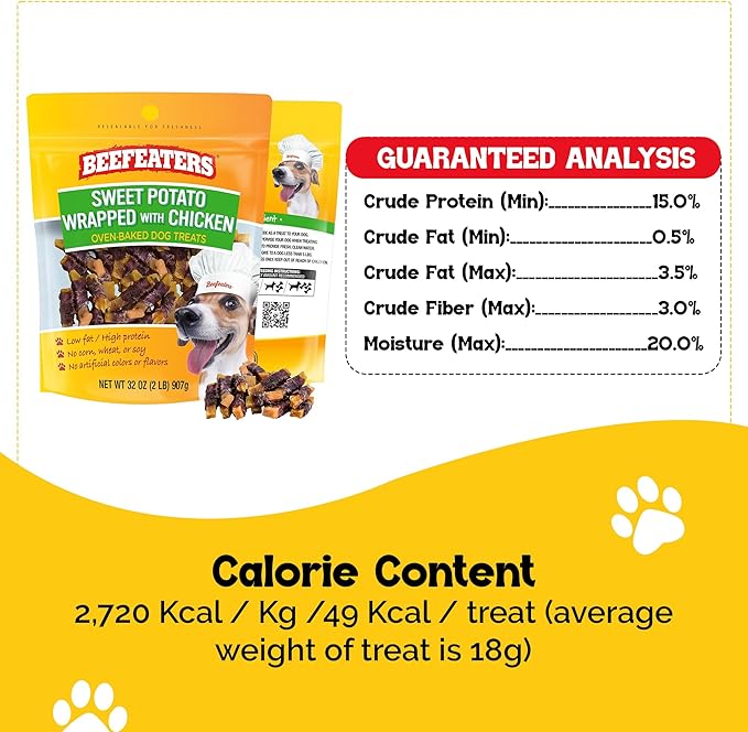 Beefeaters Sweet Potato Wrap with Chicken – Dog Treat. No Corn, Wheat, Soy or Gluten, Low Fat, Whole Muscle Jerky, Ideal for Training & Snacks