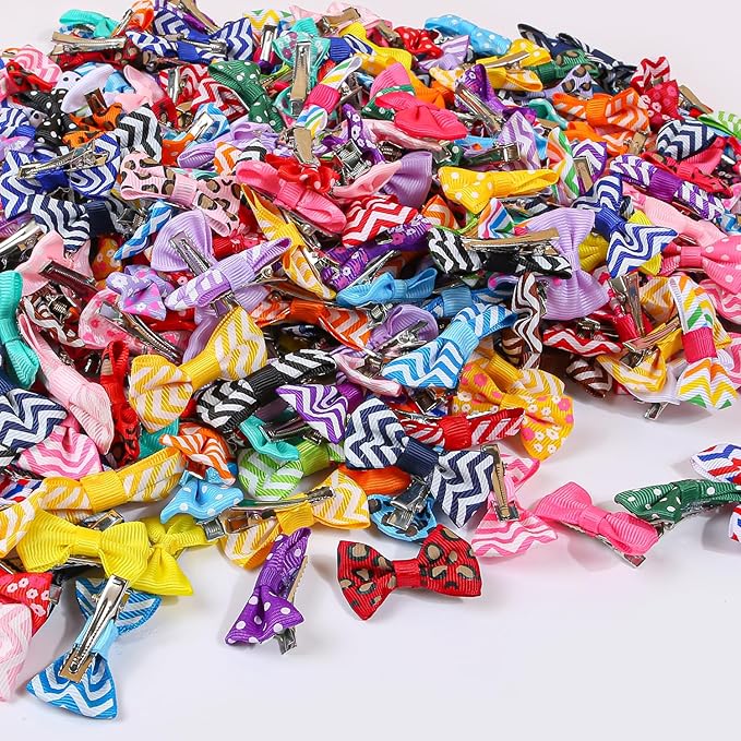 XIMA 160 Pieces Pet Hair Bows with Clips and Rubber Bands, Multicolor Puppy Dog Grooming Accessories