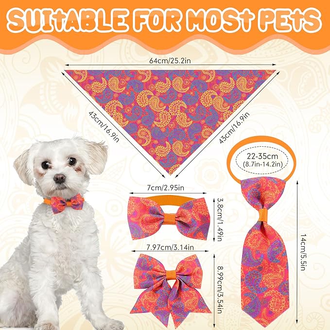 Reginary 120 Pcs Paisley Dog Bandanas Bulk Dog Bows Set Bow Ties Cat Scarf Colorful Washable Triangle Pet Kerchief Cute Bib for Summer Small Medium Large Pets Grooming Accessories Costume