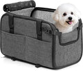 YUDODO Large Dog Car Seat for Center Console (Width＞9.5in) Fits 10-18lbs, Anti-Slip Puppy Cat Travel Portable Booster Seat, Luxury Pet Car Bed Carseat PU Leather Gray