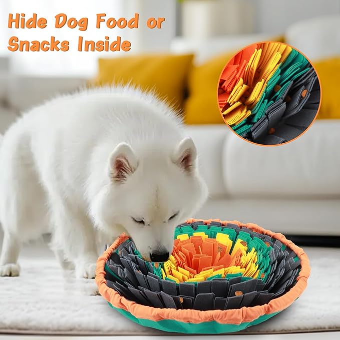 Dog Snuffle Mat, 2mm Thicken Interactive Toys for Pet, 17.7'' x 17.7'' Nosework Training Mats, Cats Bowl Travel Use Encourages Natural Foraging Skills, Comfortable Texture (Orange)