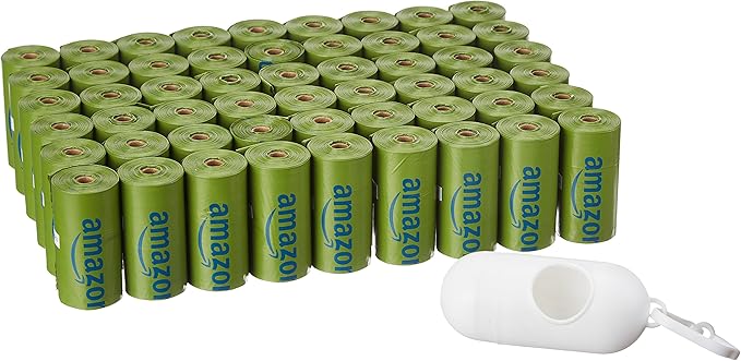 AmazonBasics Enhanced Dog Waste Bag with Dispenser and Leash Clip - 810 Count, Talcum Powder