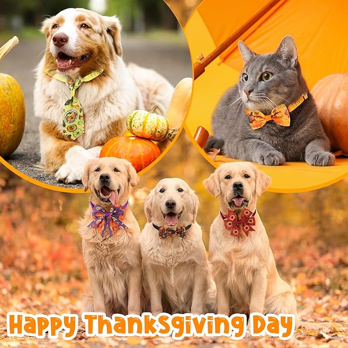 Talltalk 360 Pcs Valentines Day Dog Bow Ties Collars Set Adjustable St Patricks Day Dogs Neckties Grooming Supplies for Small Medium Large Easter Christmas Pet Cat Decoration(Thanksgiving)