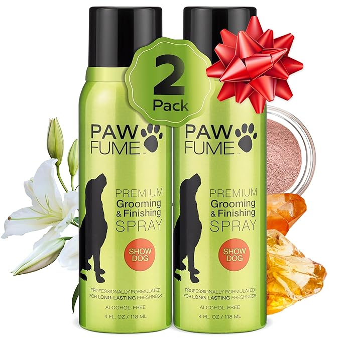 Paw Fume Dog Perfume Spray Long Lasting Scent for Grooming, Show Dog, 2-Pack – Keep Your Pup Fresh All Day – Hypoallergenic, Alcohol-Free, Detangling Formula – Moisturizing Pet Cologne Spray for Dogs