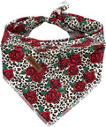 Lionheart glory Dog Bandana 1 Pack Washable Soft Cotton Rose Leopard Bibs Scarf, Adjustable Kerchief Square Dog Bandanas for Small Dogs