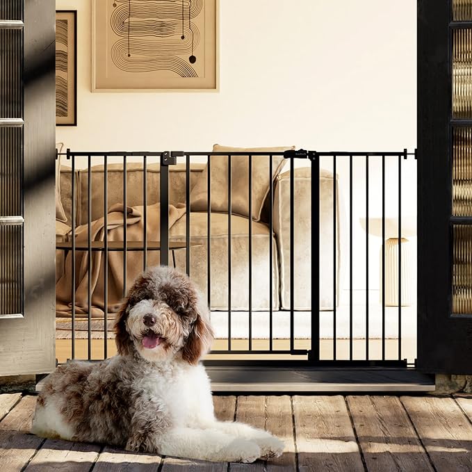 InnoTruth 29.5–49.75" Extra Wide Baby Gate for Stairs, 30" Tall Walk Through Dog Gate for Stairs & Doorways, Pressure-Mounted Safety Gate for Pets & Kids, Dual Lock & 2-Way Swing, Black