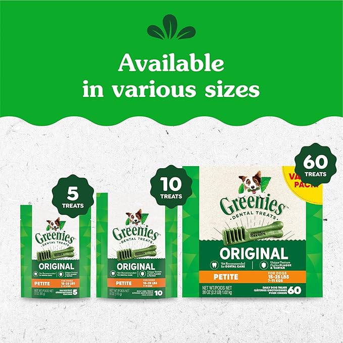 Greenies Veterinarian-Recommended Adult Natural Dental Dog Treats Petite Size, Original Flavor, (4) 30 ct Packs (120 Treats)