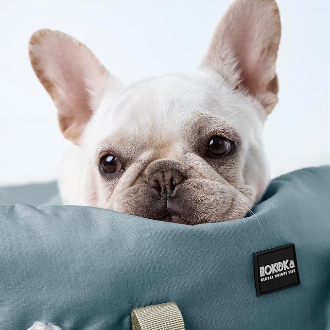 Small Dog Car Seat with Safety Leash - Up to 25lbs, Waterproof Travel Bed with Detachable Cover and Pockets - Easy Installation - Blue