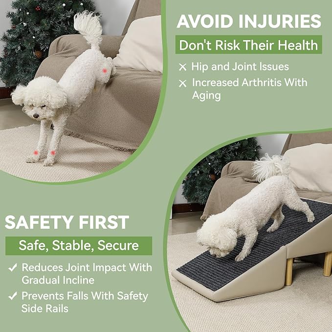 Dog Ramp, 2-in-1 Split Ottoman Gentle 23 Incline Dog Steps Built in Lightweight Folding Pet Ramp for Couch, 17.71”H Pet Chair, Pet Steps Specially for Older Dogs (Off-White)
