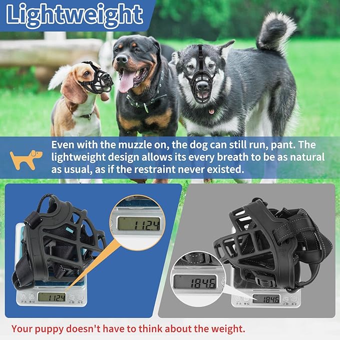 BARKLESS Dog Muzzle to Prevent Biting, Scavenging, Basket Muzzle for Large Medium Sized Dogs, Soft & Lightweight & Sturdy Mouth Cover with Removable Collar Loop for Training, Walking (Black, 5)