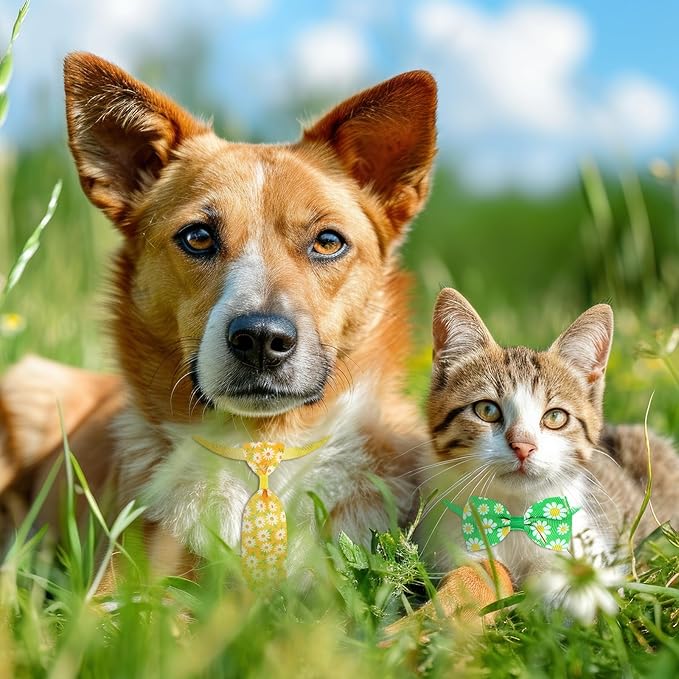 Eccliy 120 Pcs Spring Dog Bow Ties Collars Bulk Daisy Dog Collar Bows Spring Pet Bowtie Adjustable Sunflower Cat Neckties for Small Medium Large Pet Accessories