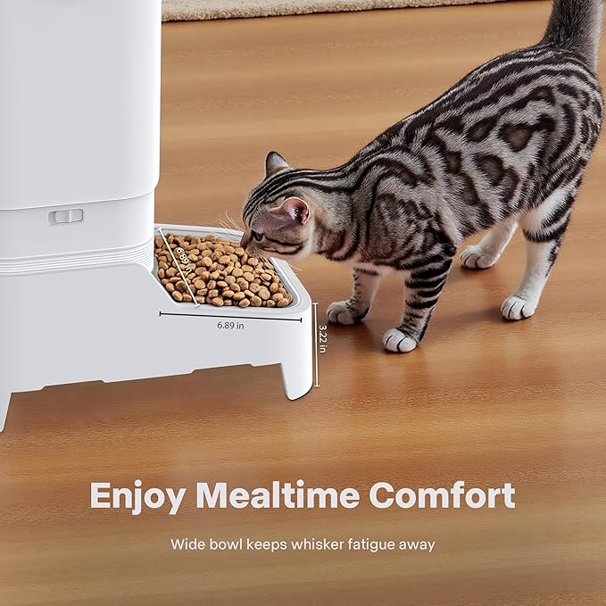 Automatic Dog Feeder with Elevated Stand - 7L Cat Food Dispenser with Large Food Tray, Timed Auto Cat Feeder for Dry Food, 6 Meals Per Day, No-Jam, Freshness Design, Detachable for Easy Clean
