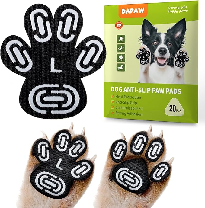 Dapaw Dog Paw Protector Pads, Anti-Slip Paw Grip for Senior & Injured Dogs on Hardwood & Tile Floors, Paw Stickers for Hot Pavement with Strong Traction (5 Sets, 20 Pcs) L