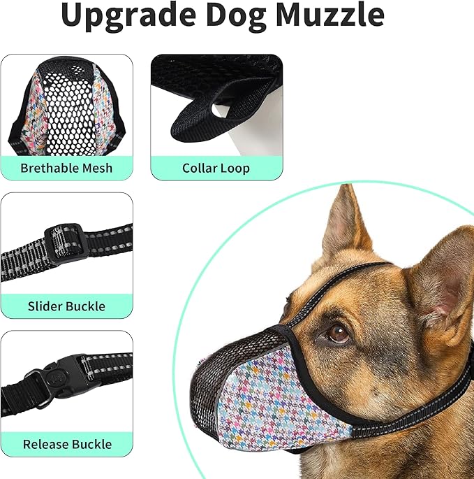 Dog Muzzle for Extra Small Dogs Anti & Prevent Biting Chewing Barking Soft Air Mesh Muzzles Reflective Ajustable Full Coverage Dog Mouth Guard Cover for Grooming Scavenging Colour XS