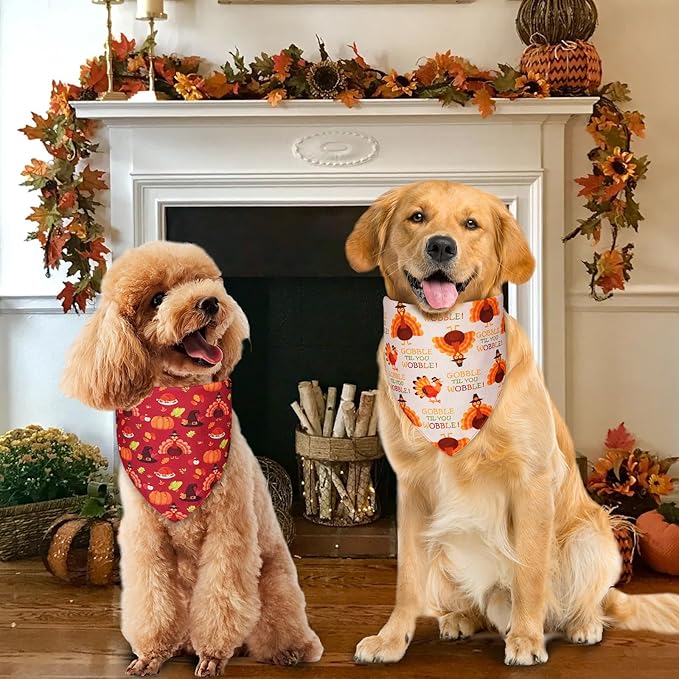 Halloween Dog Bandanas Thanksgiving and Christmas Scarf Large 3PCS, 6 Pattern Breed for Boy and Girl, Triangle Reversible Bibs for Puppy Pets